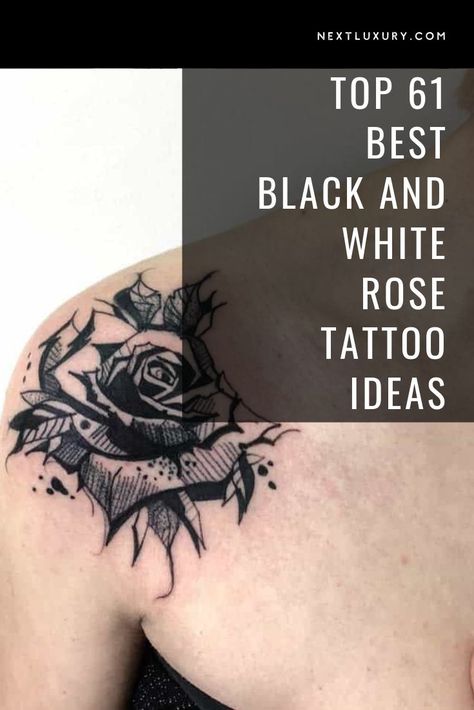 Rose Tattoos Black And White, Rose Tattoo Black And White, Flower Tattoos Men, Tattoo Black Rose, Someday Tattoo, White Rose Tattoo, Black And White Rose Tattoo, Guide Tattoo, Black And Grey Rose Tattoo