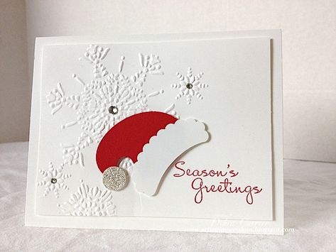 Splitcoaststampers FOOGallery - Santa Hat Greetings Happy Christmas Eve, Punch Art Cards, Santa Cards, Merry Christmas Eve, Stampin Up Christmas Cards, Circle Punch, Whisper White, Morning Friends, Diy Christmas Cards