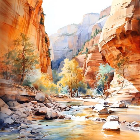 Zion National Park Travel Print, Zion Wall Art Print, Zion Travel Art Poster, Square Watercolor Zion Wall Art Print, Home Decor Gift  🖼️  To see more paintings, please visit my shop: https://www.etsy.com/shop/Totoron - Giclee print on acid-free archival paper. - Printed from my original watercolor landscape painting. - SIZES: You can choose from the following available standard sizes: 10x10 inches 12x12 inches 14x14 inches 16x16 inches 18x18 inches - NOT FRAMED and NOT MATTED, pictures in inter Poster Square, National Park Travel, Zion National Park Utah, Utah National Parks, Watercolor Landscape Paintings, Park Art, National Parks Trip, Landscape Artwork, Watercolor Wall Art