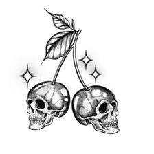 Cherry Skull Tattoo Design, Unique Skull Tattoos For Women, Black And Grey Cherry Tattoo, Easy Skull Tattoos, 8 Ball Cherry Tattoo, Skull Expressions, Skull Cherries Tattoo, Cherry Skull Tattoo, Cherry Heart Tattoo