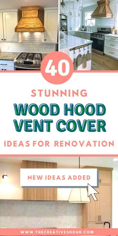 Add a touch of rustic charm with a farmhouse wood hood vent cover, radiating authenticity. Dive into DIY creativity or opt for modern sleekness with a wooden cover that complements your aesthetics. Embrace the elegance of rustic living or make a bold statement with black. White cabinets find harmony, and shelves or storage ensure both style and practicality. With corbels, architectural charm is at play, while vaulted ceilings create a captivating atmosphere. Wood Range Hood Cover White Cabinets, Vintage Range Hood Ideas, Diy Vent Hood Cover How To Build, Kitchen Vent Hood Ideas Wood, Wooden Hood Vent Cover, Wooden Range Hood Ideas, Farmhouse Vent Hood Ideas, Cabinet Hood Vent, Wooden Vent Hood Ideas