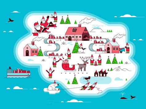 Vector Map Illustration of The North Pole for Christmas North Pole Map, City Maps Illustration, Map Illustrations, Map Creator, Adobe Illustrator Draw, Map Projects, Map Illustration, Billboard Design, The North Pole