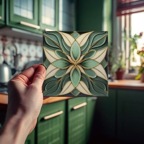 Tulips on Sage Symmetric Art Nouveau Ceramic Tile | Zazzle Symmetric Art, Dream Building, Ffxiv Housing, Nice Kitchen, Raku Pottery, Country Homes, Hus Inspiration, Updating House, Dream House Decor