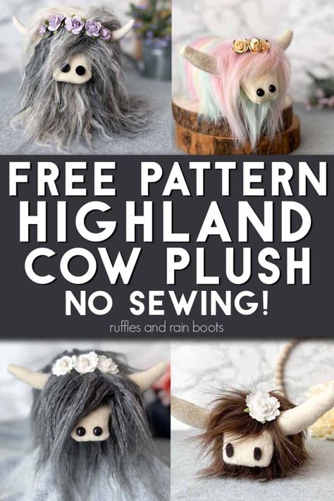 Diy Highland Cow, Highland Cow Plush, Craft Trends, Cow Craft, Cow Plush, Cow Ornaments, Gnomes Diy, Sewing Stuffed Animals, Diy Gnomes