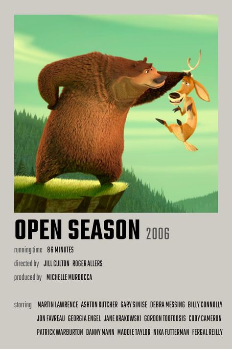 Open Season Movie Poster Open Season Movie, Jane Krakowski, Billy Connolly, Gary Sinise, Debra Messing, Martin Lawrence, Seasons Posters, Jon Favreau, Open Season