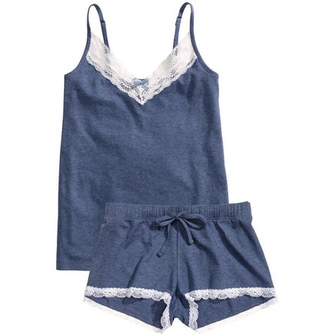 H&M Pyjamas ($17) ❤ liked on Polyvore featuring intimates, sleepwear, pajamas, lingerie, pijama, pyjamas, dark blue, cotton jersey, lingerie pajamas and cotton pyjamas Pajamas For Teens, Stylish Pajamas, Holiday Pjs, Comfortable Loungewear, Lingerie Babydoll, Cute Sleepwear, Cozy Pajamas, Trendy Swimwear, Holiday Pajamas