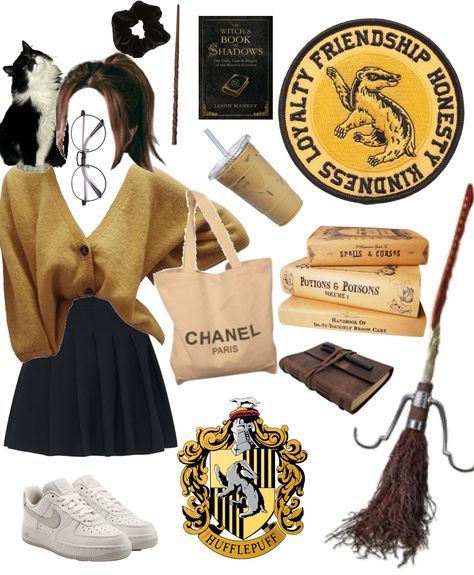 Modern Hufflepuff, Hogwarts Houses Outfits, Hufflepuff Outfit, Supergirl Outfit, House Moodboard, Hogwarts Outfits, Slytherin And Hufflepuff, Hufflepuff Aesthetic, Hufflepuff Pride