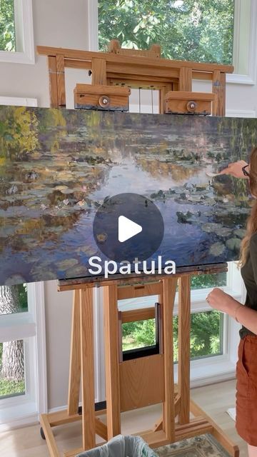 Christine Lashley | Spatula is a new favorite tool! Paint layers add depth and richness to this pond oil in progress. The first layer was mostly dry. 30x60” 
.... | Instagram Christine Lashley, Spatula Painting, Lily Pond, Artist Studio, The First, Paint, Instagram