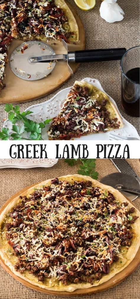 Lamb Greek Recipes, Lamb Pizza, Ground Lamb Recipes, Greek Pizza, Greek Lamb, Slow Roasted Tomatoes, Greek Seasoning, Lamb Dishes, Greek Flavors