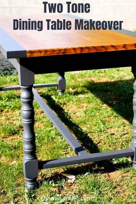 Two Tone Dining Table, Grey Kitchen Table, Dining Set Makeover, Two Tone Furniture, Painted Dining Room Table, Black And Grey Kitchen, Two Tone Table, Dining Room Table Makeover, Painted Kitchen Tables