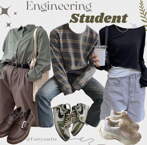 Engineering Student Aesthetic Outfit, Engineering Clothes Style, Engineer Outfit Women Aesthetic, Engineer Aesthetic Outfit, Science Core Outfit, Engineering Aesthetic Outfit, Computer Science Major Outfits, Computer Science Aesthetic Outfit, Computer Science Outfit