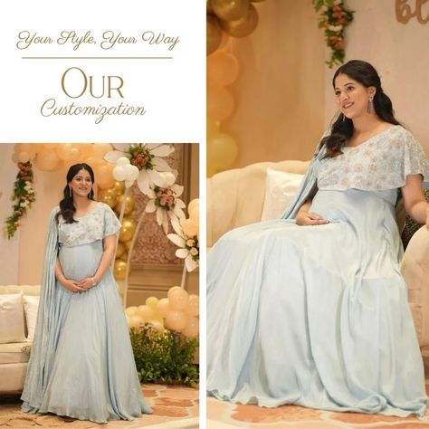 Stepping into a new chapter with grace and style! Our client's baby shower look in this powder blue drape gown was pure enchantment. 💙✨ Shop Now - www.jayaascouture.com For customization dm/whatsapp us Call/whatsapp us +91 9000007804 #HandcraftedBeauty #FashionReel #TimelessBeauty #jayaascouture #womensfashion #jayaas #ootd #jaipurboutique #clothing #CelebrationInStyle #bluedream Baby Shower Look, Drape Gown, Blue Drapes, Blue Dream, Call Whatsapp, New Chapter, Powder Blue, Jaipur, Timeless Beauty