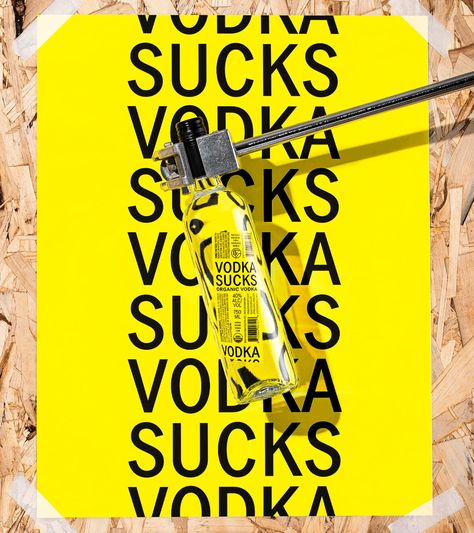 “The whole idea of Vodka Sucks Vodka is that, well, vodka sucks. At least that’s the position of our client, a whiskey distiller,” explains Sarah Forss, Senior Designer at Werner Design Werks. Their client, RockFilter Distillery, chose to introduce a vodka brand due to high demand in their cocktail room. More importantly, this decision aimed to generate quicker revenue, allowing their whiskey to barrel-age for an extended period. However, in their brief to the Minnesota-based design studio, it w Cocktail Room, Vodka Labels, Vodka Brands, Good Whiskey, Bottle Box, Brand Development, No Words, Bottle Labels, Bottle Design