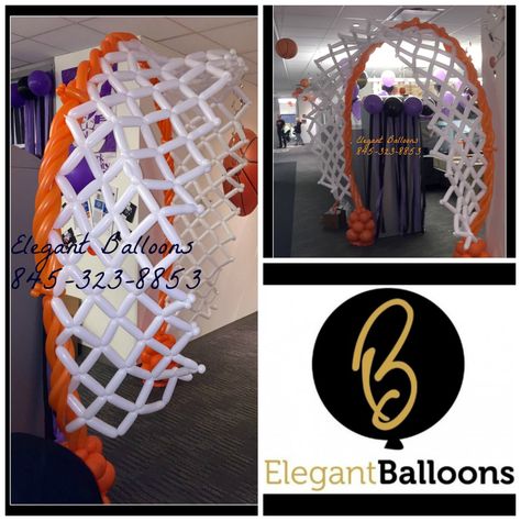 Basketball Themed Parade Floats, Basketball Balloon Decorations, Basketball Balloon Garland, Basketball Balloon Arch, Basketball Balloons, Space Jam Theme, Basketball Banquet, Party Balloon Arch, Basketball Themed Birthday Party