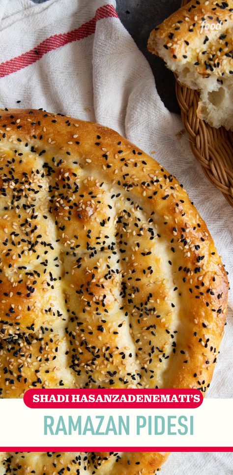 Recipe of the Day: Shadi HasanzadeNemati's Ramazan Pidesi ✨ Turkish pide bread is commonly eaten during the month of Ramadan to break the fast. This is a no-knead bread that’s quite simple to master. The key to a delicious and fluffy pide, or flat bread, is not using too much flour. You need just enough to be able to handle the sticky dough on your work surface. Pide Bread, Turkish Pide, Fast Bread, Arabic Bread, Month Of Ramadan, Flat Bread, No Knead Bread, No Knead, Mediterranean Cuisine