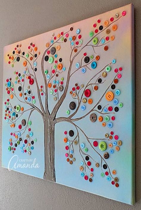 Button Tree Art, Button Art Projects, Buttons Crafts Diy, Cuadros Diy, Tree Tutorial, Button Creations, Button Tree, Wall Art Crafts, Diy Buttons