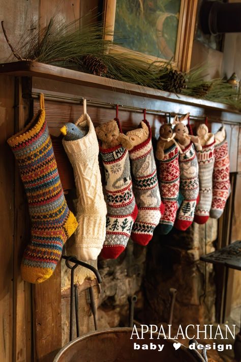 Our mission is to help you create cherished handmade family heirlooms….and whether it is hung in a mountain cabin or a high-rise downtown, these Christmas stockings will brighten up the holidays for years to come.   Each stocking kit includes stocking pattern, sufficient 100% US Wool Yarn to complete project, hang tag for recording date, knitter's name and recipients name, all tied up in kraft box with clear lid and secured with a gold satin ribbon, perfect for gifting or storing. Vintage Knit Christmas Stocking, Knitted Christmas Stockings Ideas, Diy Knit Christmas Stocking, Creative Stocking Hanging, Knitting Stocking Pattern, Family Christmas Stocking, Heirloom Christmas Stocking, Hand Knit Christmas Stocking, Handmade Christmas Aesthetic