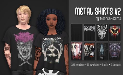 bloodmoon Shirts Sims 4 Cc, Shirts Sims 4, Metal Band Shirts, Metal Shirt, Feminine Shirts, Mod Hair, Female Base, Cc Mods, Metal Shirts