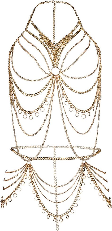 Elegant Body Jewelry, Full Body Jewellery, Body Chain Outfit, Body Chain Jewelry Outfit, Gold Body Chain Jewelry, Body Chain Fashion, Full Body Chain, Chain Outfit, Body Jewerly