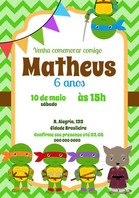 Edítate gratis usando nuestro editor online | Design by osvaldo Berdugo | Invitación Digital Invitación de cumpleaños de las Tortugas Ninja bebé

¡La invitación Invitación de cumpleaños de las Tortugas Ninja bebé perfecta para tu evento!

Personaliza tu invitación a tu gusto con nuestro editor en línea

Nuestra invitación digital Invitación de cumpleaños de las Tortugas Ninja bebé es totalmente personalizable. Puedes cambiar el texto, la fuente, los colores e incluso agrega Online Design