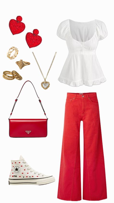 #outfitinspo #style #preppy #redoutfit #ootd #fashion #preppystyle High Quality Outfits, White And Red Outfit, Valentines Fit, Pisces Fashion, Red Preppy, Outfitinspo Style, F1 Wag, Outfit Layout, Jeans Outfits