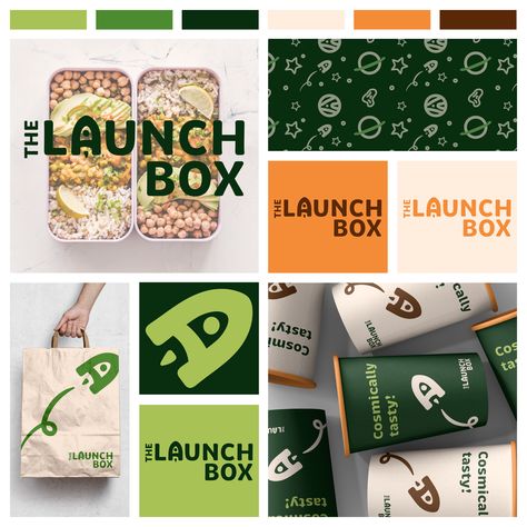 Brand identity for lunch box place. Cosmically tasty. Lunch Box Packaging, Packaging Logo, Box Packaging Design, Box Branding, Box Logo, Branding Packaging, Brand Packaging, Freelancing Jobs, Box Packaging