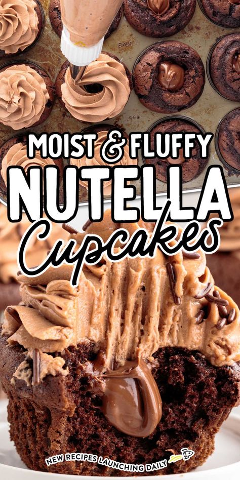 Nutella Cupcakes Pb Cake, Nutella Frosting, Nutella Lover, Nutella Cupcakes, Cupcakes With Chocolate, Fluff Desserts, Hazelnut Chocolate, Gourmet Cupcakes, Chocolate Nutella