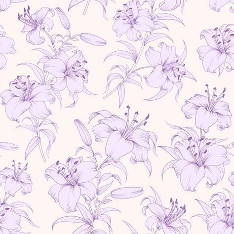 Botanical seamless pattern. blooming flo... | Free Vector #Freepik #freevector #pattern #flower #frame #vintage White Lily Flower, Freesia Flowers, Purple Lily, Tropical Illustration, Lilly Flower, Lily Garden, Pink Flowers Wallpaper, Lily Pattern, Floral Pattern Design