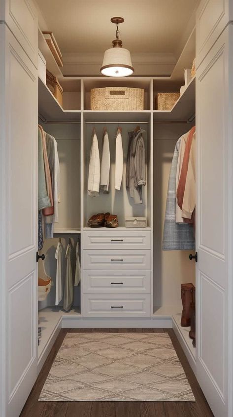 Small Long Closet Organization, Costco Closet Organization, Small Clothing Closet, Small Square Walk In Closet, Walking Closet Ideas Small Bedrooms, Small Open Closet, Closet Systems For Small Closets, Small Closet Layout, Space Saving Closet Ideas