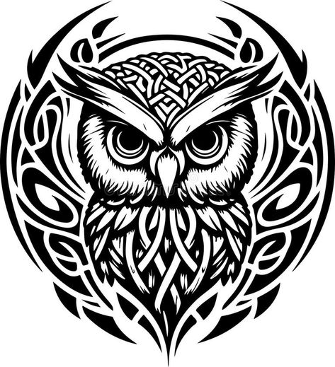 Celtic Owl Tattoo, Tattoo Owl, Scottish Tattoos, Celtic Owl, Avatar Tattoo, Tattoo T Shirt, Universe Tattoo, Owl Head, Black And White Line Art