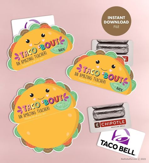 Taco Teacher Appreciation, Teacher Appreciation Gift Card Holder, Teacher Appreciation Doors, Teacher Appreciation Gift Card, Taco Gifts, Teacher Appreciation Printables, Thank You Printable, Printable Party Decorations, Thank You Teacher Gifts