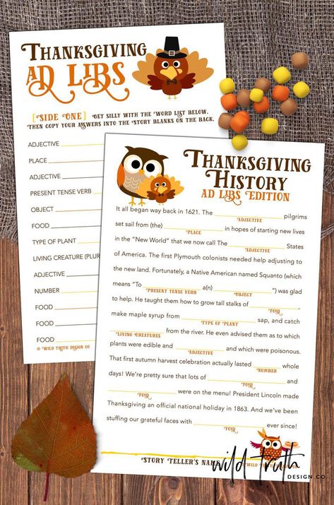 Thanksgiving Mad Libs, Thanksgiving Pictionary, Pilgrim Food, Mad Libs For Adults, Dinner Table Games, Thanksgiving Mad Lib, School Party Games, Thanksgiving History, Thanksgiving Games For Kids