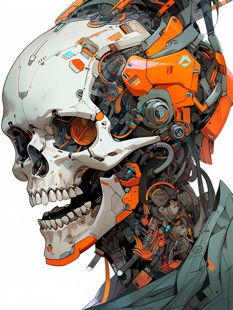 Robot Skull, Cyberpunk Design, Cyborgs Art, Arte Alien, Arte Robot, Arte Cyberpunk, Dope Cartoon Art, Cyberpunk Character, Robot Design