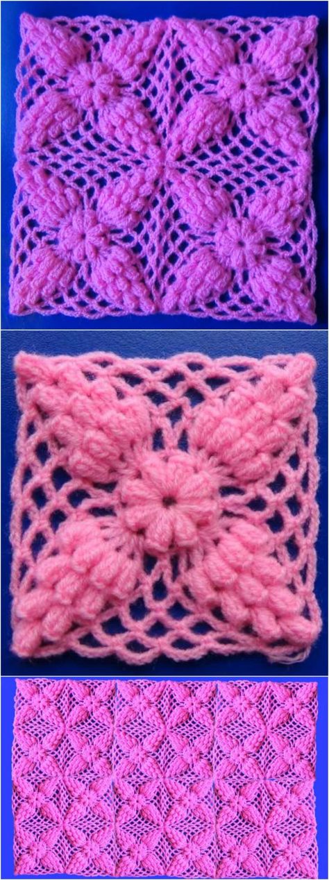 Crochet Grapes, Corak Krusye, Knitted Items, Crochet Blocks, Crochet Square Patterns, Doily Patterns, Crochet Square, Crochet Stitches Patterns, Crochet Squares