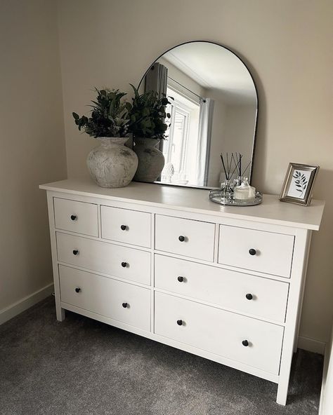 Hemnes 8 Drawer Dresser, White Dresser Decor, Dresser Styling, Ikea Hemnes Dresser, Hemnes Dresser, Wide Chest Of Drawers, Dresser White, Ikea Dresser, 8 Drawer Dresser