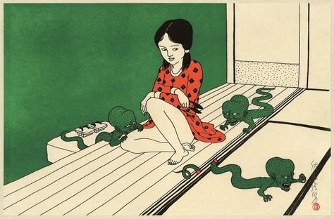 Toshio Saeki, Art Parisien, Japanese Woodcut, Art Basel, Japan Art, Japanese Artists, Miyazaki, Japanese Culture, Horror Art