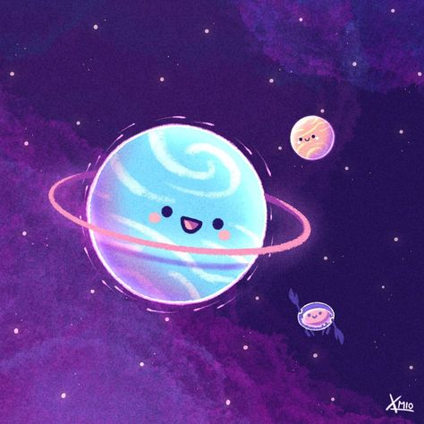 ☁️😴 xmio | DTIYS-Event running on Instagram: “Hiiii, kawaii planets are back! 🦀🦀🦀 I was asked if I would like to participate with other artists in a space themed collab, each of us…” Kawaii Planet, Planet Drawing, Space Drawings, Iphone Wallpaper Kawaii, Artistic Space, Planets Art, Space Backgrounds, Earth Art, Chibi Drawings