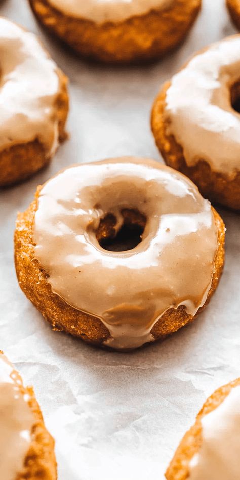 Baked Pumpkin Donuts with Maple Glaze – Chasety Pumpkin Donut Maple Glaze, Baked Pumpkin Donuts With Maple Glaze, Baked Pumpkin Donuts Recipe, Maple Products, Apple Butter Cake, Pumpkin Doughnuts, Pumpkin Donuts Recipe, Pumpkin Donut, Pumpkin Doughnut