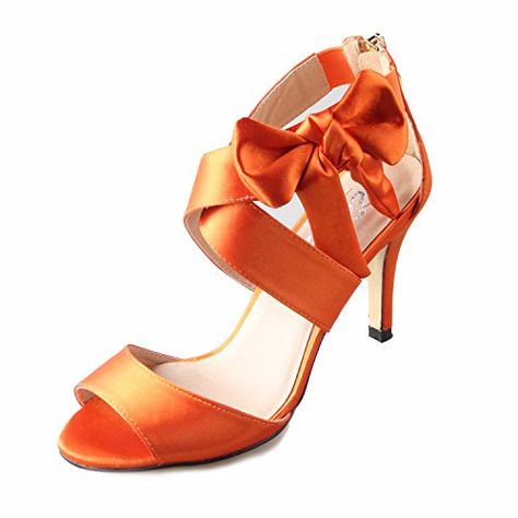 Creativesugar Women's Orange Bow Sandals Satin Dress Shoes Wedding Heels (7.5) Best Halloween Costumes & Dresses Orange Dress Shoes, Orange Wedding Shoes, Satin Dress Shoes, Shoes Wedding Heels, Orange Bows, Wedding Shoes Flats, Satin Shoes, Orange Shoes, Wedding Dress Shoes