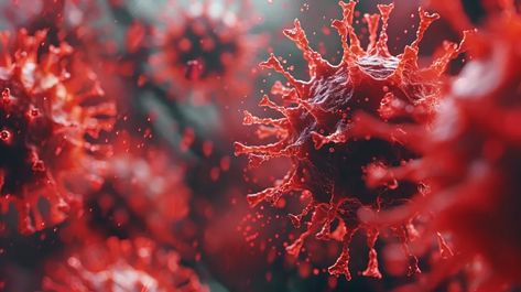 The image is a micrograph of a virus. It is red and has a spiky outer coat ->> more details in ai-img-gen.com Virus Background, Red Background, Red