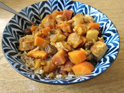 Moroccan Spiced Chicken and Root Vegetable Stew Root Vegetable Stew, Mushroom Barley, Chicken Vegetable Soup Recipes, Root Vegetables Recipes, Vegetable Risotto, Barley Risotto, Homemade Chicken Soup, Vegetable Soup With Chicken, Spiced Chicken