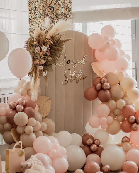 Pink And Beige Birthday Party, Pink And Beige Birthday Theme, Beige Backdrop Birthday, Pink And Brown Balloon Arch, Pink And Gold Neutral Ballon Party Set, Debut Theme Ideas, Boho Rainbow Birthday Party, Bride Groom Table, Wedding Theme Color Schemes