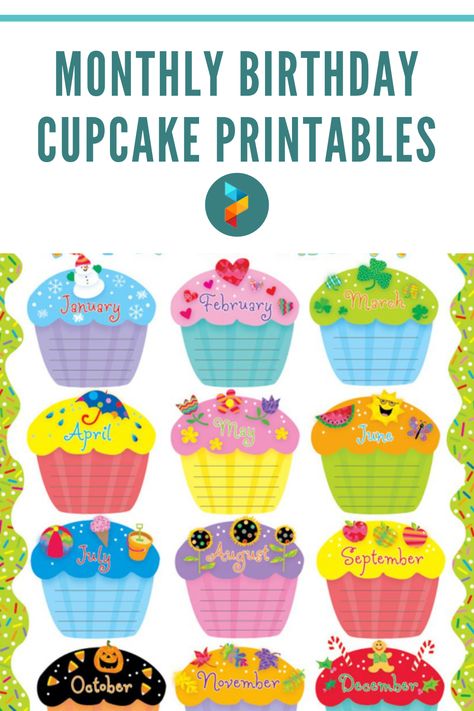 It's easy to forget someone's birthday, and do you want to change that? yes, we have monthly birthday cupcake themed printables! Download now and write down who has a birthday every month. Birthday Bulletin Boards Free Printables, Birthday Cake Printable Templates, Birthday Cupcake Printable, Birthday Bulletin Boards Preschool Free Printable, Preschool Birthday Board Free Printable, Birthday Preschool Board, Classroom Birthday Board Printables, Birthday Wall Ideas For Classroom Free Printables, Happy Birthday Charts For Classroom