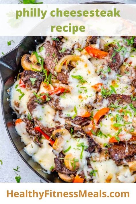 Weight Watchers Philly Cheese Steak, Healthy Philly Cheese Steak, Philly Cheese Steak Skillet, Easy Philly Cheese Steak, Steak Recipes Skillet, Steak On Stove, Skinnyish Dish, Cheesesteak Sandwiches, Mushroom Sauce Steak