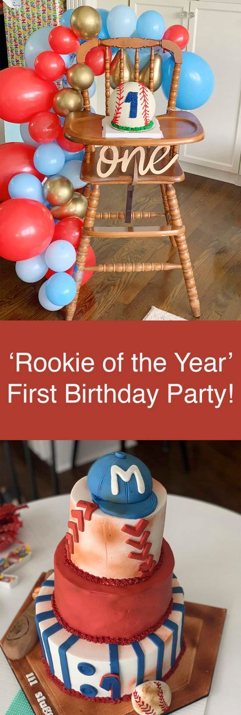 Rookie of the Year First Birthday - traditionallycozy.com % Rookie Year First Birthday, 1 Year Birthday Party Ideas, Baseball Theme Birthday, Small Birthday Parties, Kid Games, Baby Boy 1st Birthday Party, 1 Year Birthday, Rookie Of The Year, First Birthday Themes