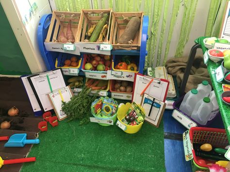 Farm shop Farm Continuous Provision Eyfs, Farm Shop Role Play, Farm Shop Role Play Eyfs, Role Play Areas Eyfs, Olivers Vegetables, Continuous Provision Year 1, Farm Classroom, Ks1 Classroom, Reception Class