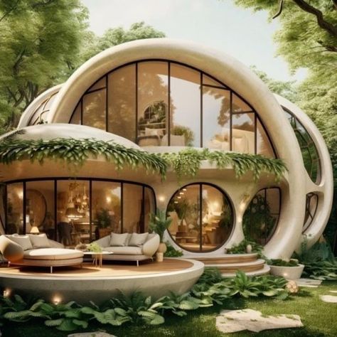 House In Nature Architecture, Fluid Architecture Model, Round Houses Architecture, Round Architecture Design, Unique Home Design Architecture, Round House Exterior, Types Of Architecture Styles, Organic Architecture House, Tranquil Architecture