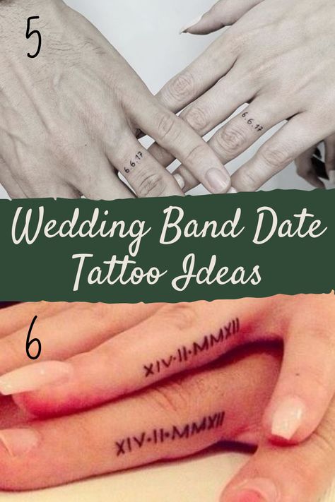 21 Wedding Band Tattoo Ideas (Instead Of A Ring!) |  couple goal tattoo design Wedding Band Tattoo For Her, Wedding Date Tattoo Ideas, Wedding Band Tattoo Ideas, Wedding Date Tattoo, Couple Ring Finger Tattoos, Band Tattoo Ideas, Wedding Ring Finger Tattoos, Wedding Date Tattoos, Marriage Tattoos