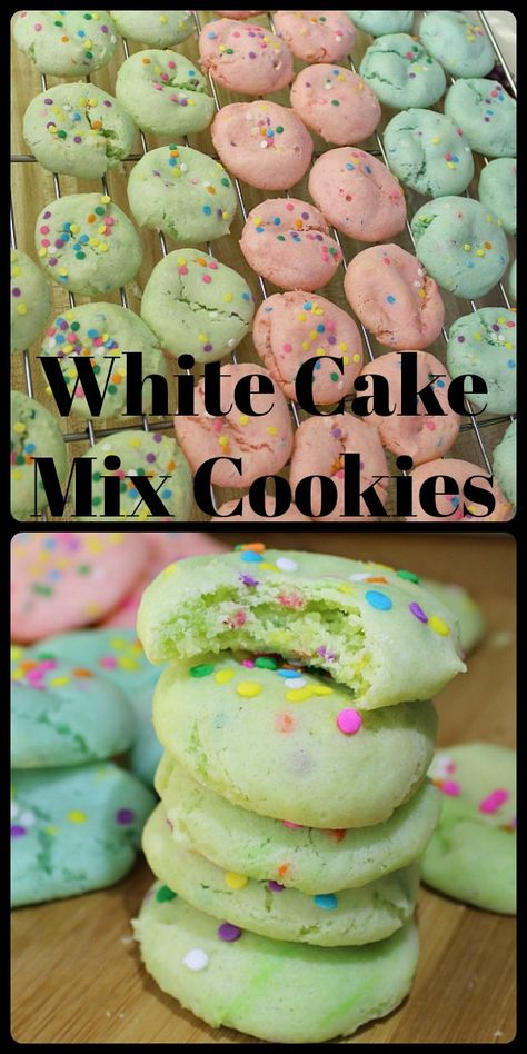 White Cake Box Cookies, Things To Do With White Cake Mix Recipes, Things To Make With White Cake Mix Boxes, White Cake Mix Cookies Recipes, White Cake Mix Ideas, White Cake Cookies, White Cake Mix Recipes, Jello Cookies Recipe, White Cake Mix Cookies