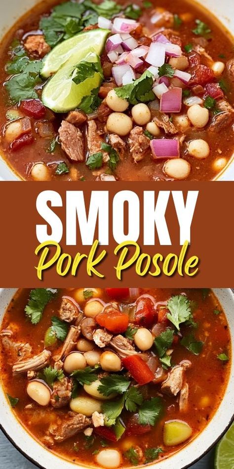 Warm up with a bowl of comforting Smoky Pork Posole! 🥣 This traditional Mexican stew is made with tender pork, hominy, and smoky spices, creating a bold and flavorful dish perfect for dinner. 🌶️ It’s an easy, one-pot recipe that brings a little heat and a lot of flavor to your table. 👉 Save this Pin and try it tonight! #PorkPosole #MexicanRecipes #StewRecipes #ComfortFood #OnePotMeals #DinnerIdeas #HomemadePosole #EasyDinnerRecipes #PorkRecipes Pork Posole Recipe Easy, Crock Pot Posole Pork, Easy Traditional Mexican Dishes, Mexican Pozole Recipe Pork, New Mexican Posole Recipe, Posole Recipe Pork, Easy Posole Recipe, Pork Posole Recipe, Pasole Recipe